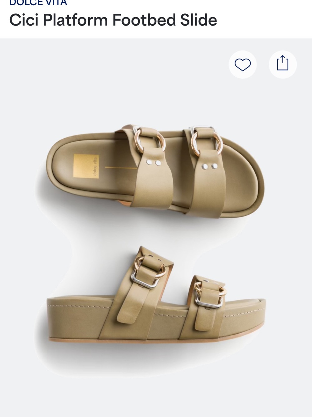 Dolce Vita Cici Platform Slide in Olive Green with Gold Buckles